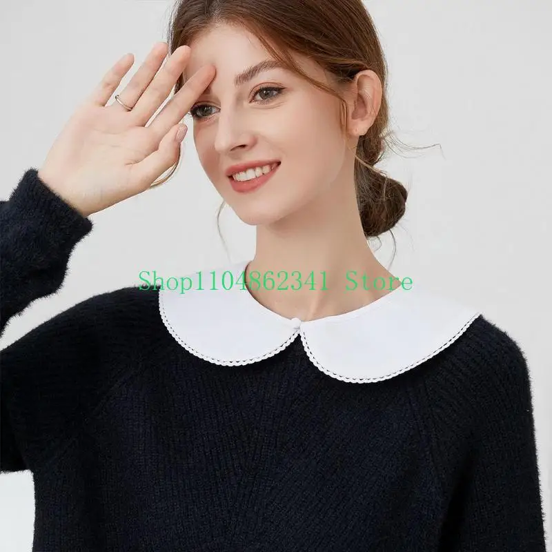 652F French Women Maid Detachable Faux False Collar Sweet Lace Trim Patchwork Button Half Shirt Necklace Choker Mini