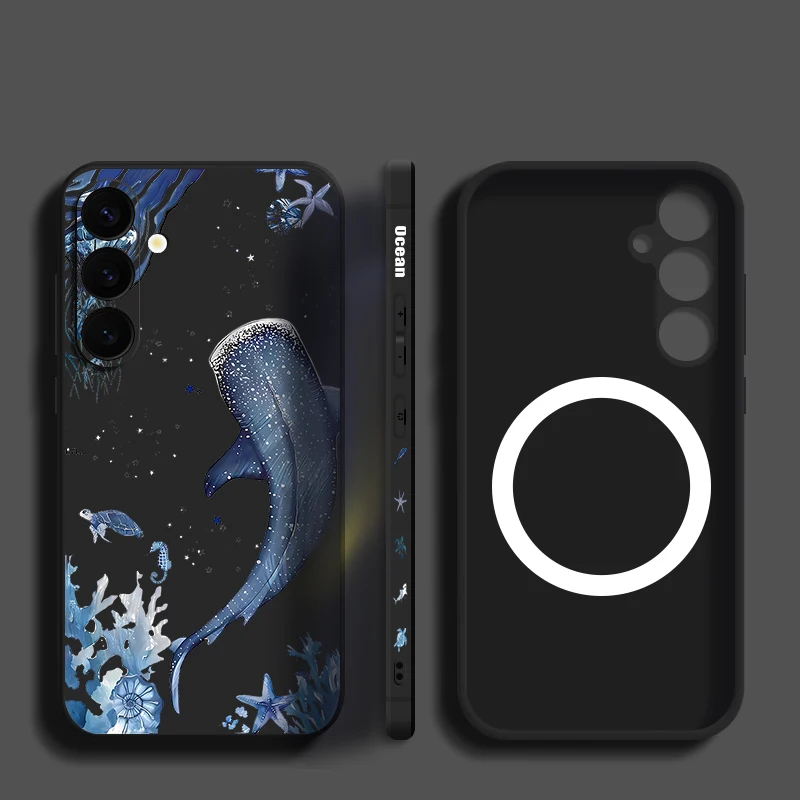 المحيط الحوت طباعة المغناطيسي قضية الهاتف لسامسونج غالاكسي S25 S24 S23 الترا S22 زائد S24 FE A17 A56 A55 A16 5G A36 لينة غطاء من البولي يوريثان