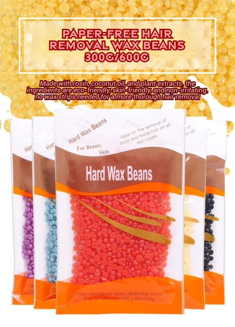 600g/ 300g Paperless Wax Beans for Full Body Hair Removal 10 Colors Available for Efficient