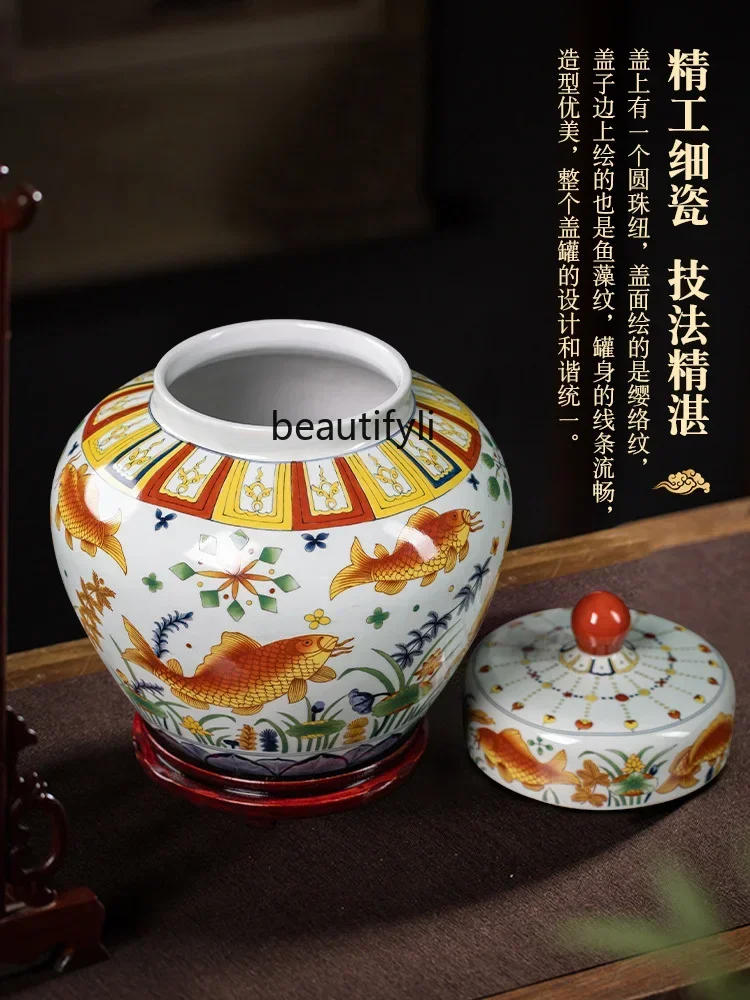 For Jingdezhen Ceramic Antique Hand Drawn Tea Jar Jar Vase Antique Shelf Collection Ornaments