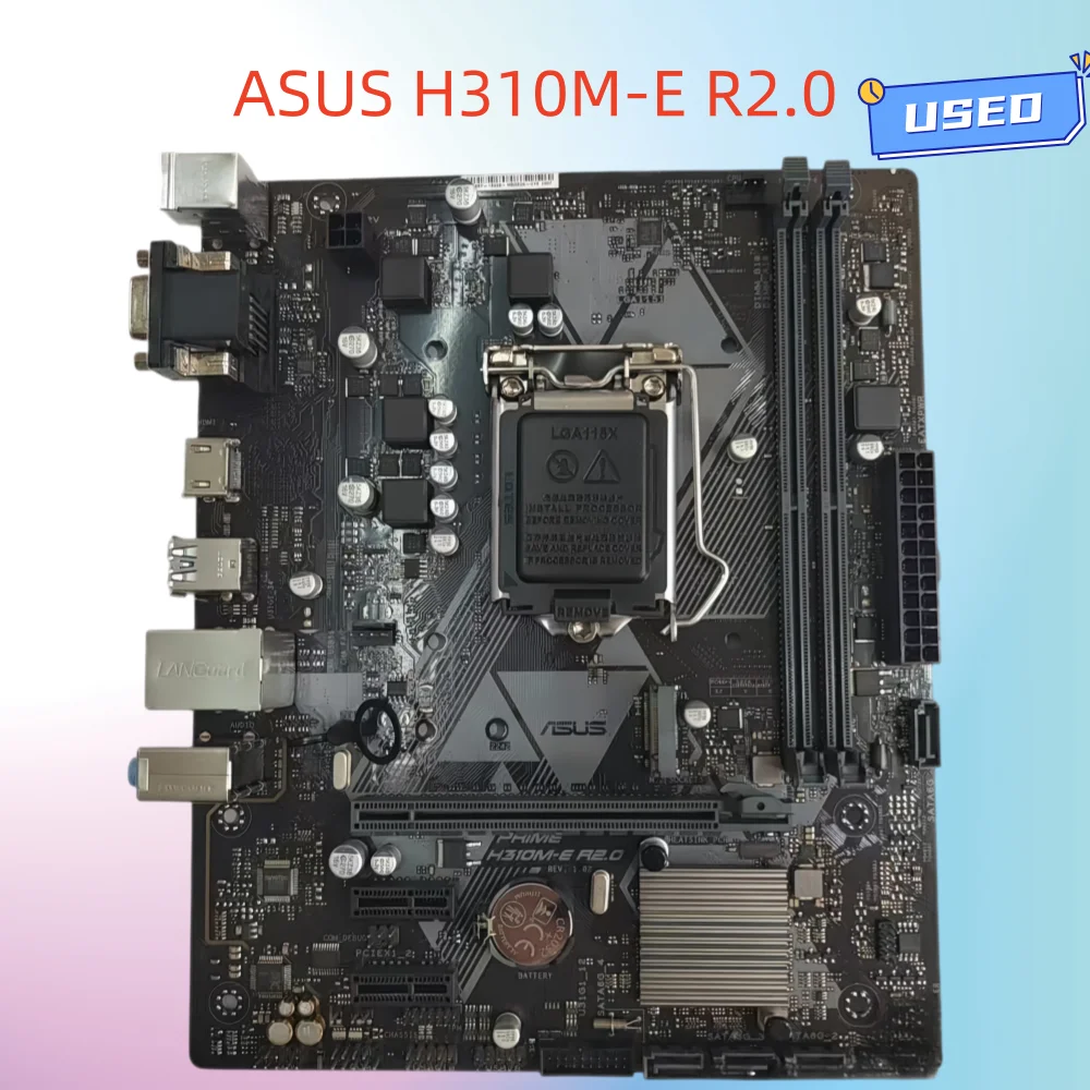 ASUS H310M-E R2.0 LGA1151/DDR4 M.2 suporta CPUs de 6ª a 9ª geração, com saídas HDMI/VGA.