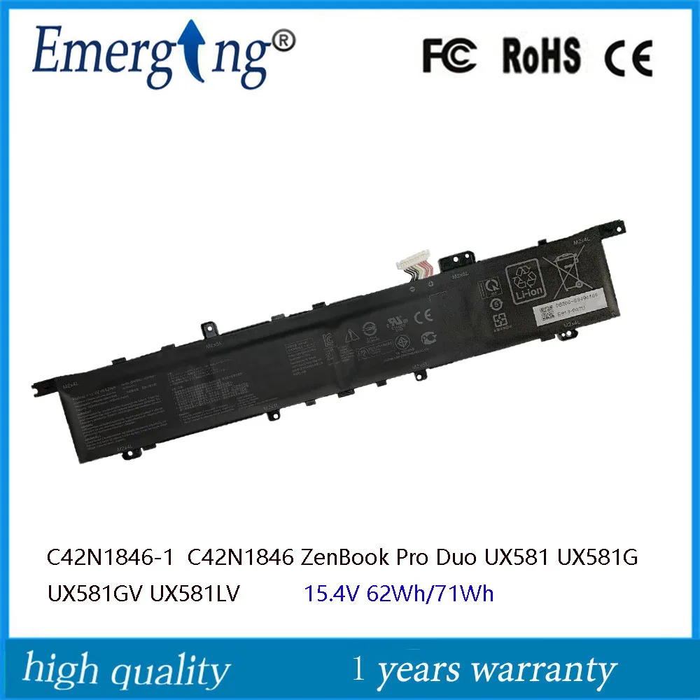 15.4V  C42N1846 62Wh C42N1846-1 Laptop Battery For Asus  Pro Duo UX581GV-XB94T UX581GV  ZenBook UX581