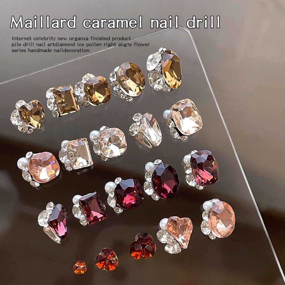5-6Pcs Maillard Herbst Winter Braun Farbe Strass Transparente Form Nail art Kristall K9 Glas Maniküre Dekoration DIY liefert