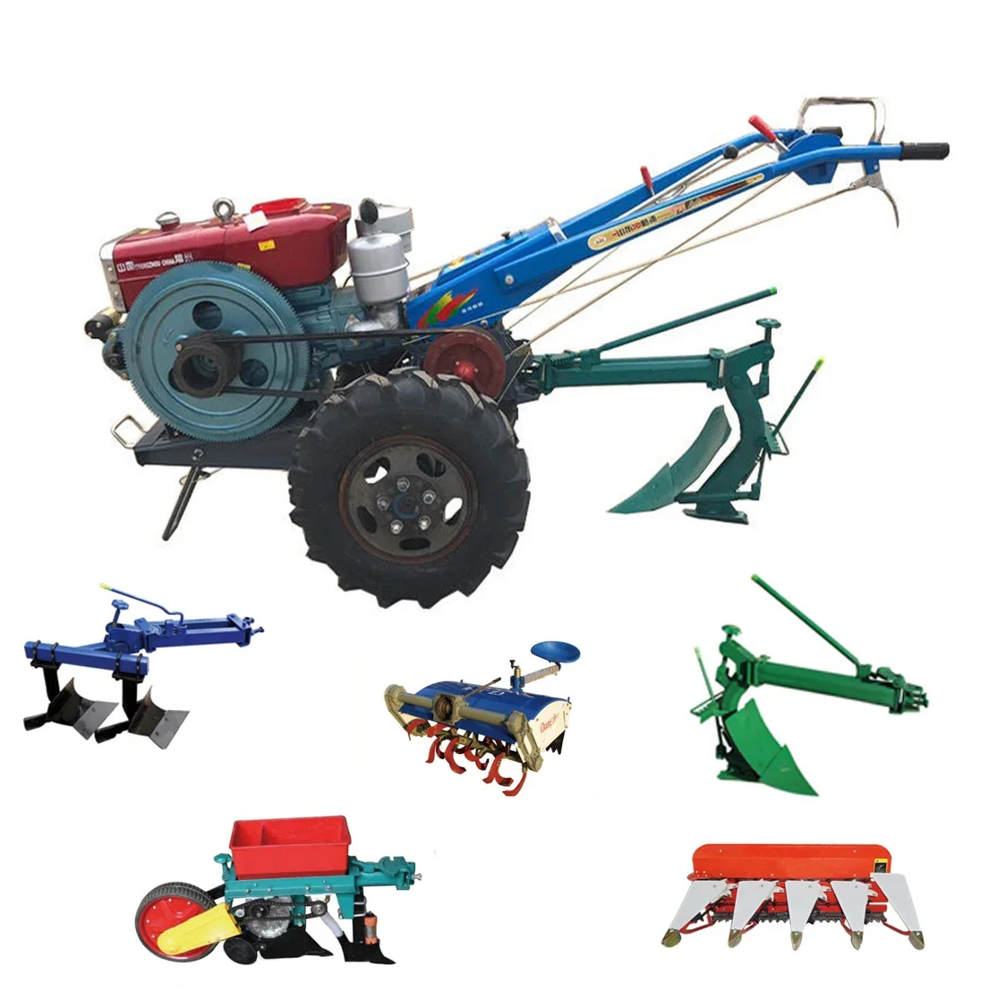 Farm Multi Purpose with Plough Rotavator Corn Wheat Planter Hand Walking Tractors Two Wheels