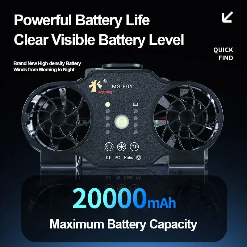2026 New 20000 mAh Waist Fan USB Rechargeable Outdoor Portable Lightweight Summer Labor Cooling Fan