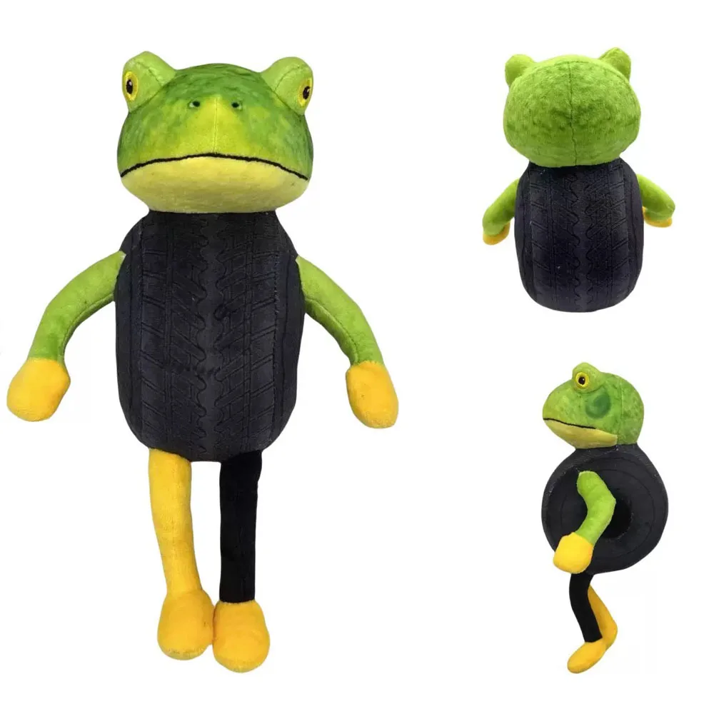 لعبة قطيفة على شكل ضفدع أصفر مع سترة بنمط إطارات، دمية حيوانات محشوة مبتكرة للأطفال وديكور المنزل، هدية قطيفة فريدة من نوعها