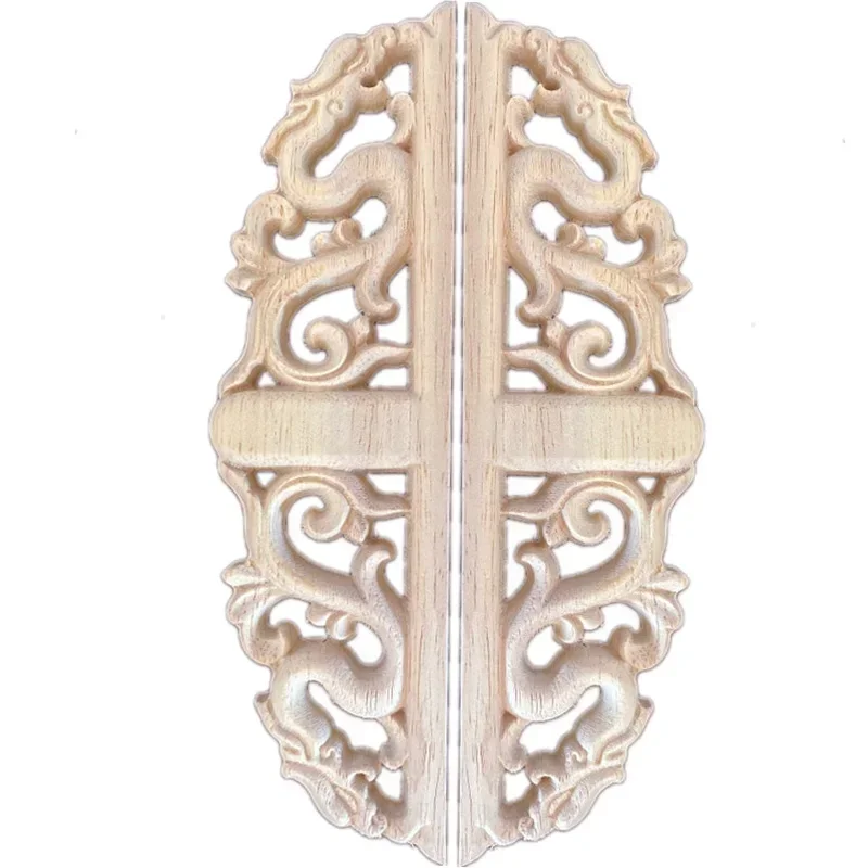 2PCS 18cm Woodcarving Corner Decal Wooden Figurines Crafts Appliques Frame Wall Door Furniture Decor Old European Style