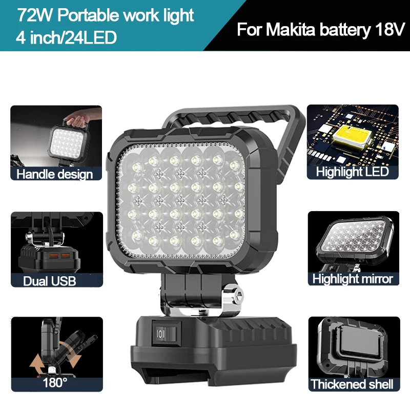 4 inch Cordless LED Work Light For Makita 14.4V-18V Li-ion Battery Lantern Job site Lights Camping Flashlight Emergency Lighting