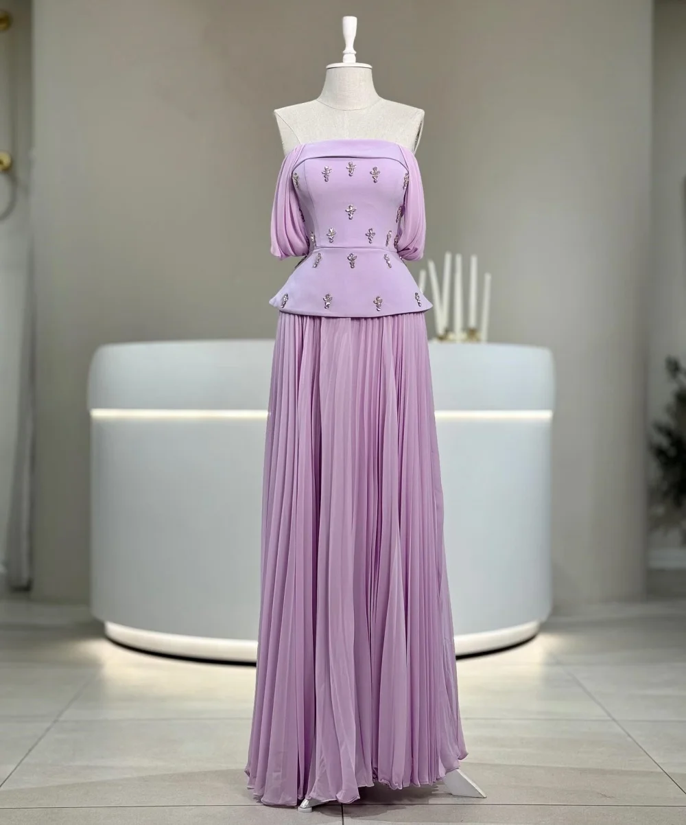 

Customized Jersey Pleat Rhinestone Off-the-shoulder A-line Long Dresses Bespoke Occasion Prom Elegant Party Wedding Glitter