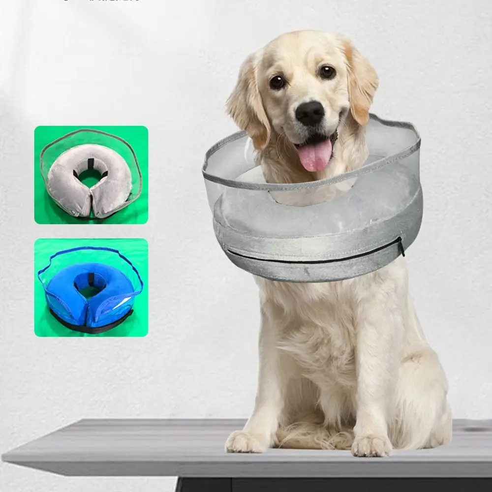 

Adjustable Inflatable Dog Cone Collar Anti-licking Clear Shield Comfortable To Wear Soft Dog Neck Donut Waterproof Fabric