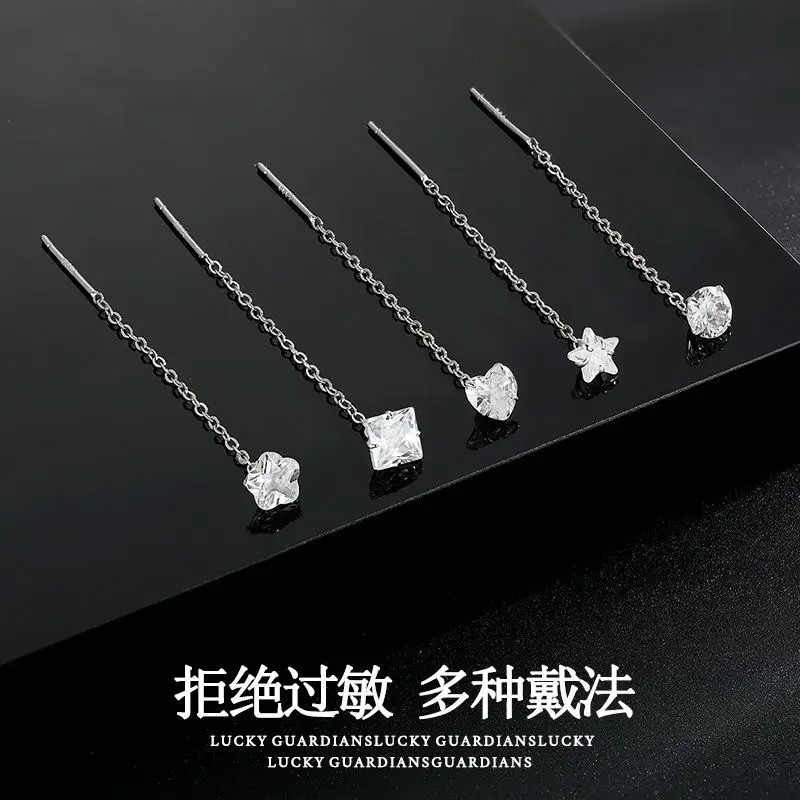 Sterling 999 Silver White AAA Zircon Shinning Ear Lines Women's Earrings Simple Fashion Jewelry Free Shipping Better than 925