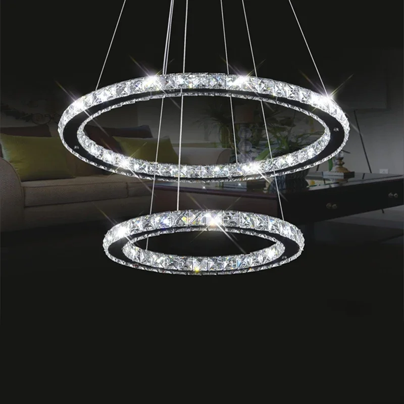 

Hot sale Diamond Ring LED Crystal Pendant Light Modern Lighting Circles Hanging Lamp 100% Guarantee Lustres Luminaire