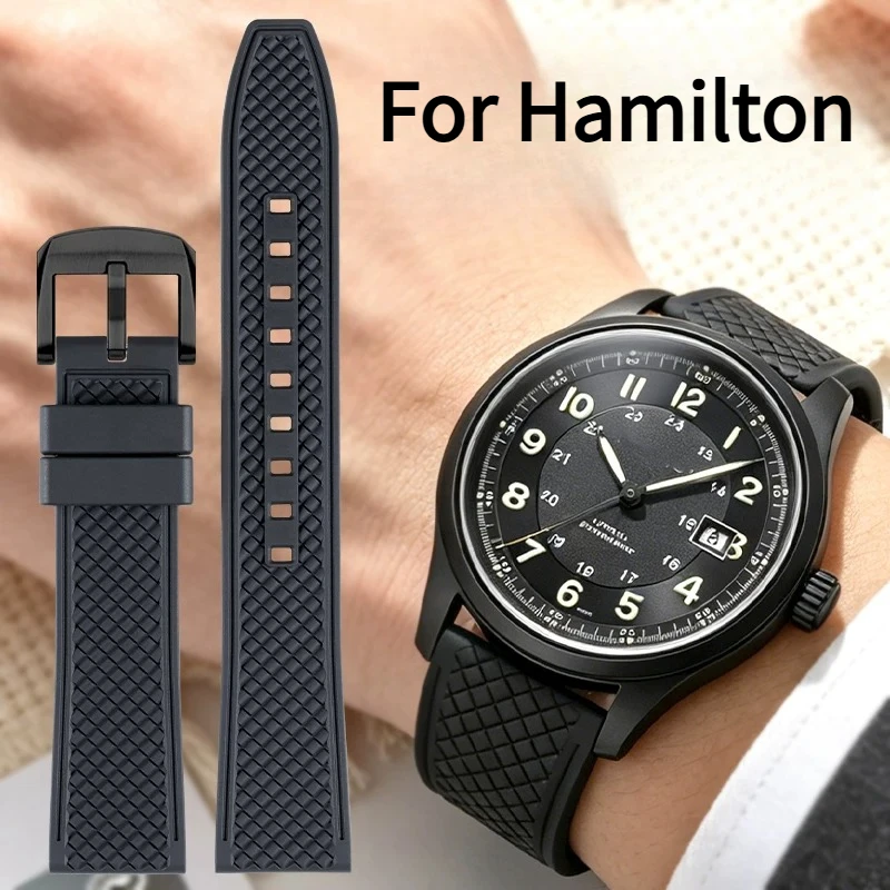 Fluorine rubber watch strap men for original Hamilton KHAKI AVIATION FIELD NAVY JAZZMASTER AMERICAN CLASSIC H7057573 watchband