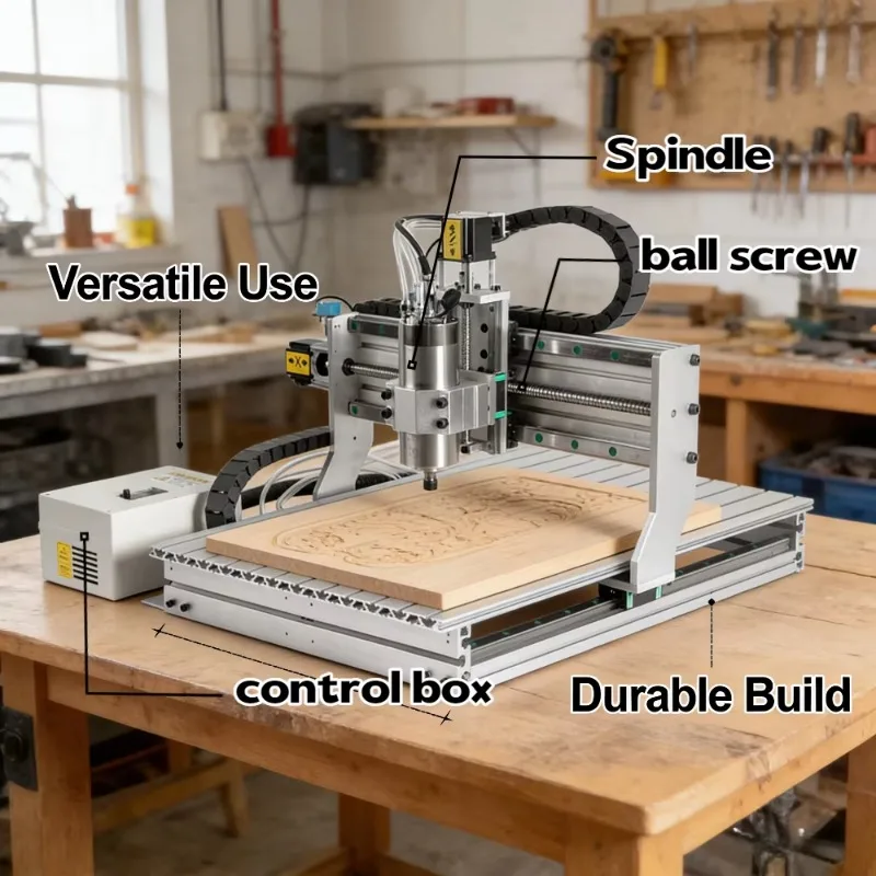 JS-1500W 4060/6090/3040 Small CNC Machine, 3/4 Axis Square Rail Desktop Router for Hobby Woodworking and Metal Engraving