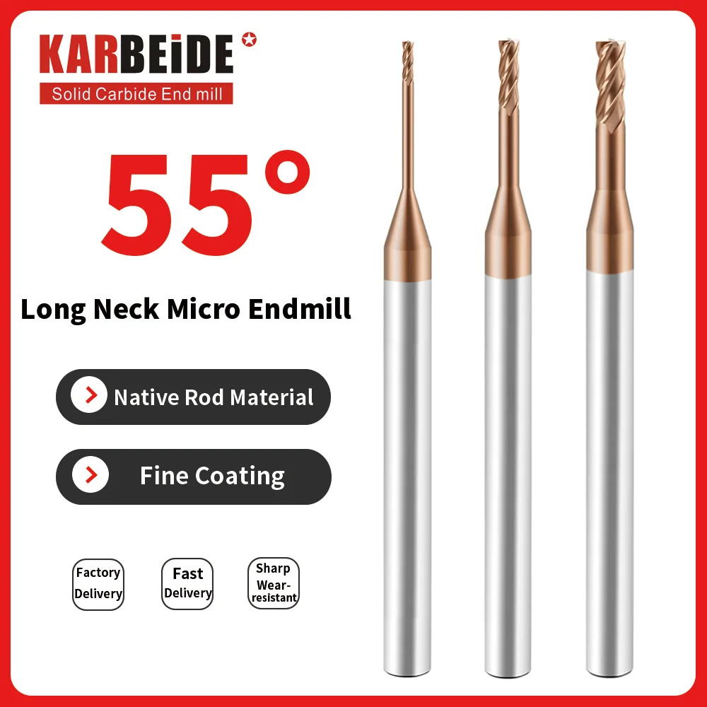 KARBEIDE Carbide Extended Flat End Mills Deep Groove Mills 4 Flute，Suitable for Side milling Slotting， for Milling Alloy Steels