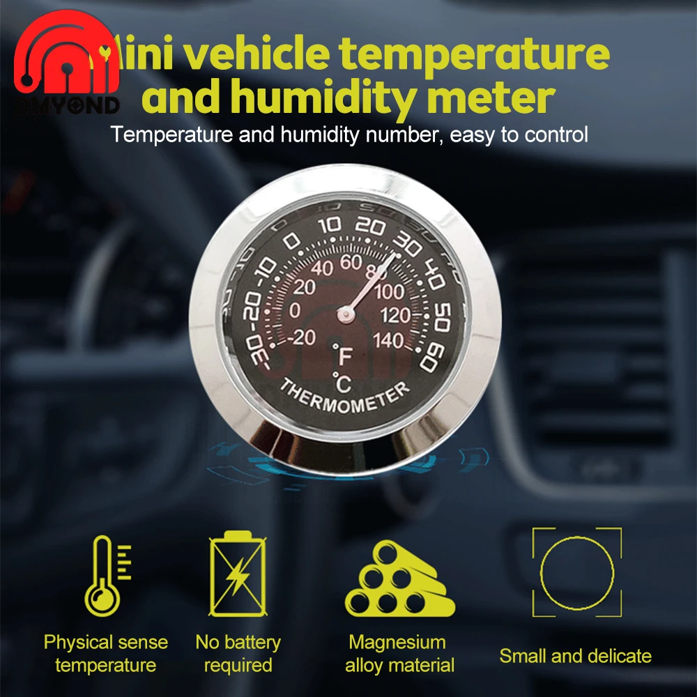 Mini Thermometer Mechanical 37mm Car Temperature Gauge With Double-sided Sticker Small Temperature Controller No Battery Analog