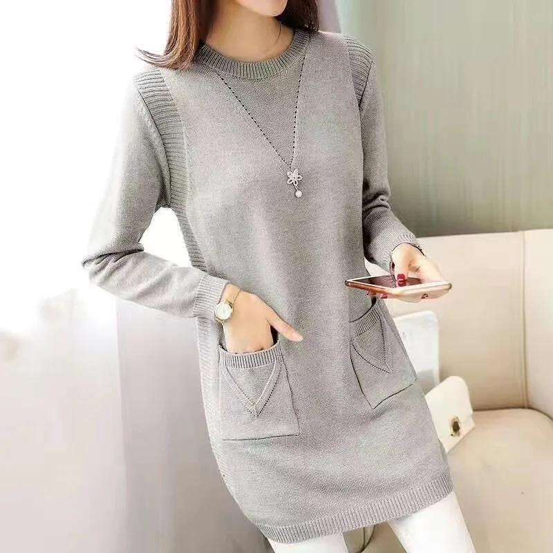 

Women Pullover Sweater New Autumn Winter Long-sleeved Warm Sweater O-neck Solid Large size Mid-Long Jumper Sweater Female Tops