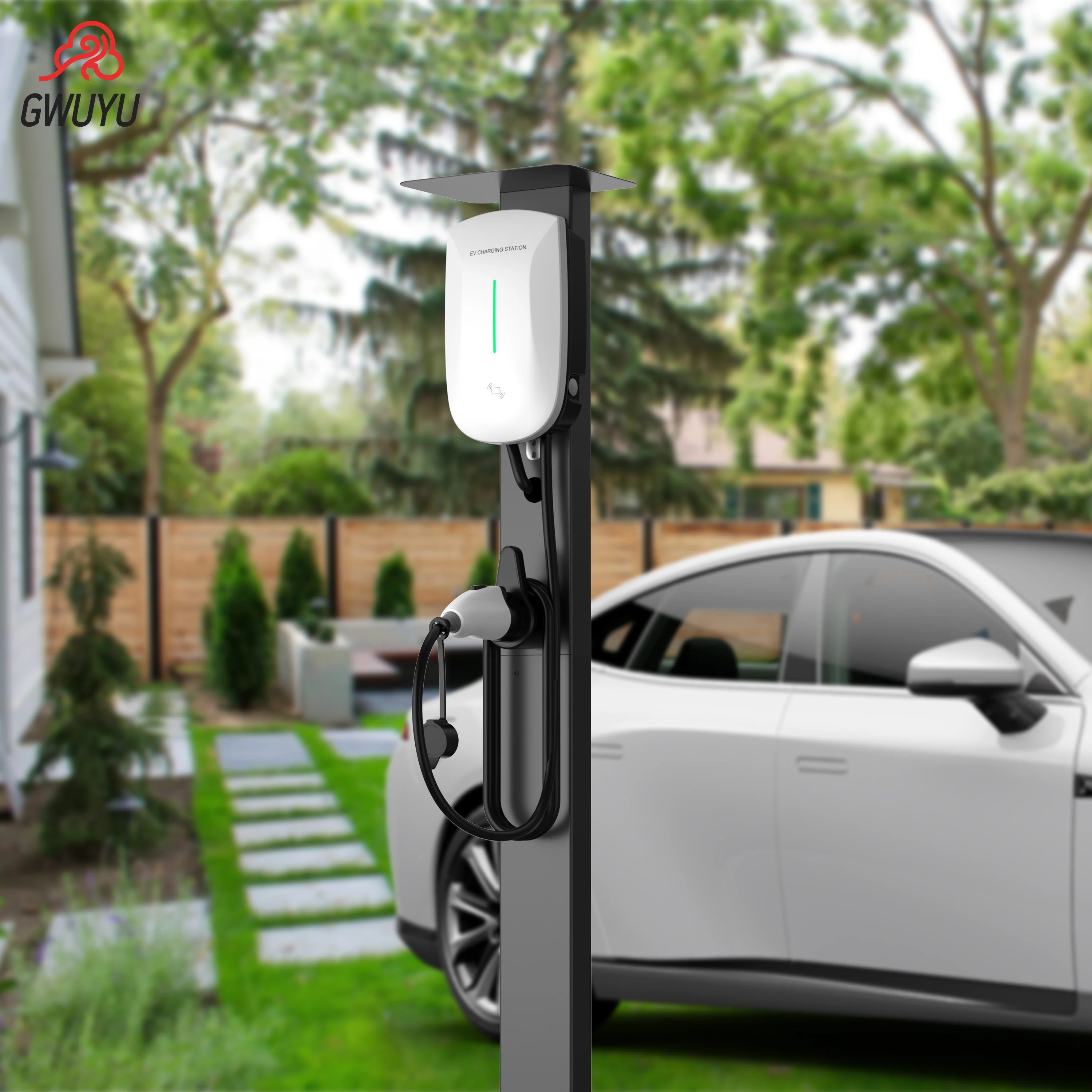 GWUYU 1,3 m tragbarer EV-Ladepylon aus Aluminiumlegierung zur Wandmontage, Schwarz, universeller EVSE-Säulenständer für Elektrogeräte