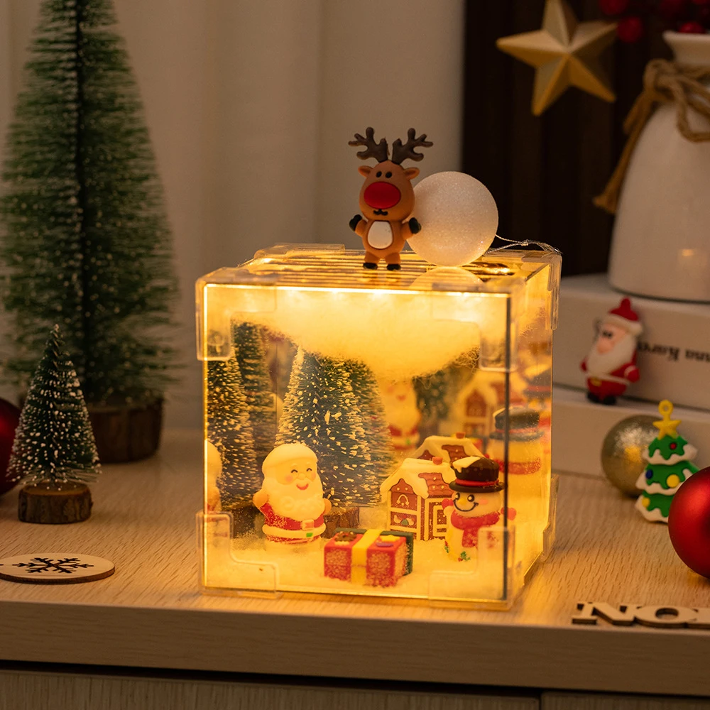 Christmas DIY Santa Claus Mirror Cube Lamp USB Table Lamp Handmade Craft Material Package LED Night Light Christmas Decoration