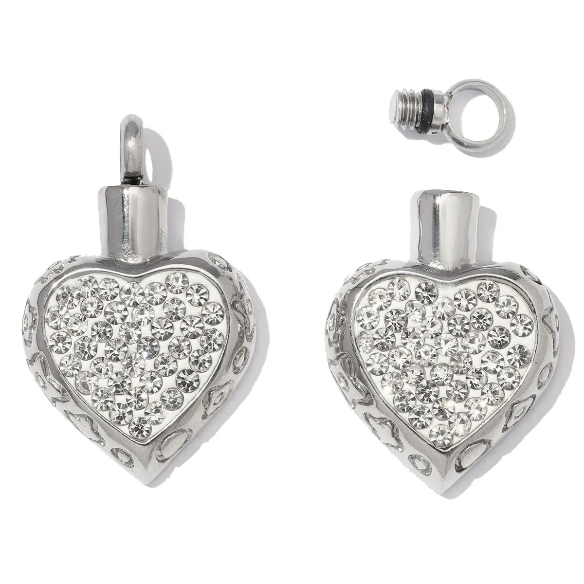 2Pcs/Lot Stainless Steel Memorial Ashes Urn Keepsake Charms Heart Locket Cremation Pendants For DIY Making Fashion Jewelry