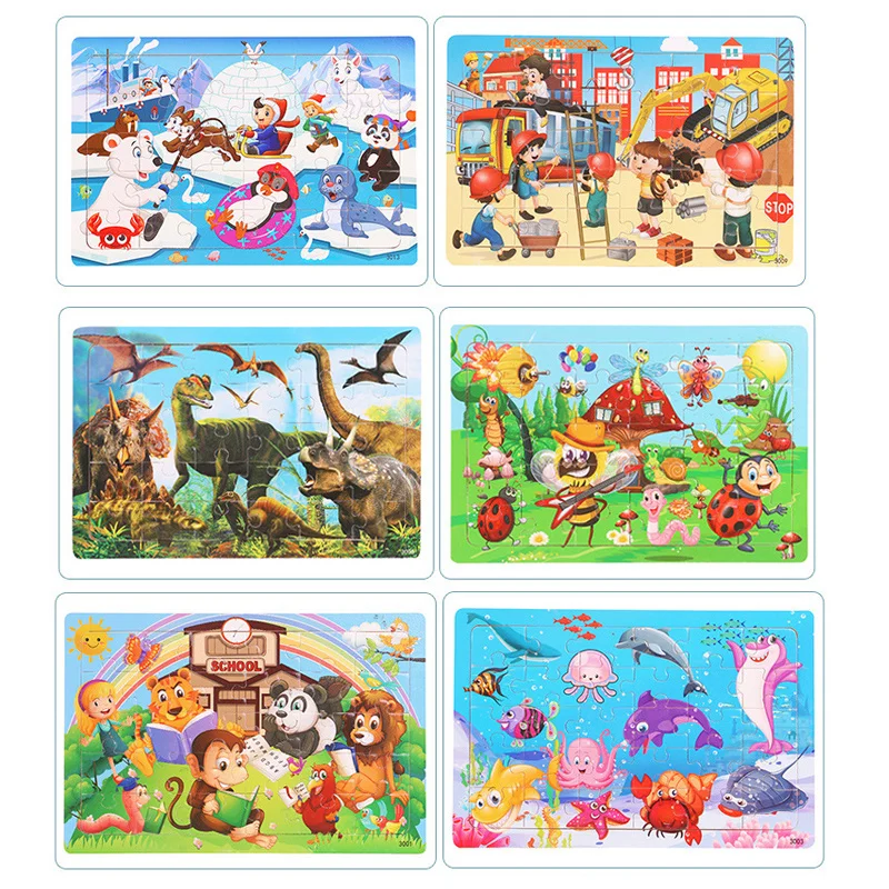 Gospodarka 30 sztuka Montessori Puzzle 3D Cartoon zwierząt drewniane plansza do układania gry edukacyjne zabawki dla dzieci prezenty