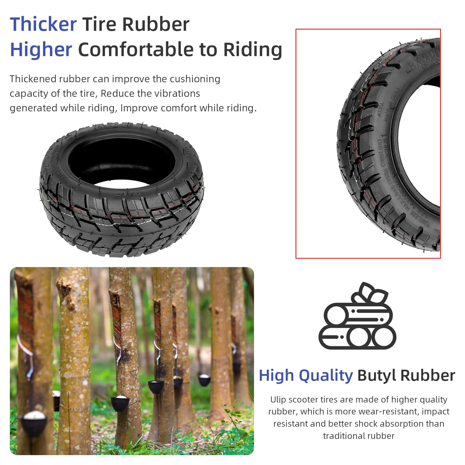 Ulip 8 Inch 8x3.00-5 Off-raod Tubeless Tires For Kaabo Mantis 8 and Vsett 9 Electric Scooter Thickened Non-slip Tyre Accessories