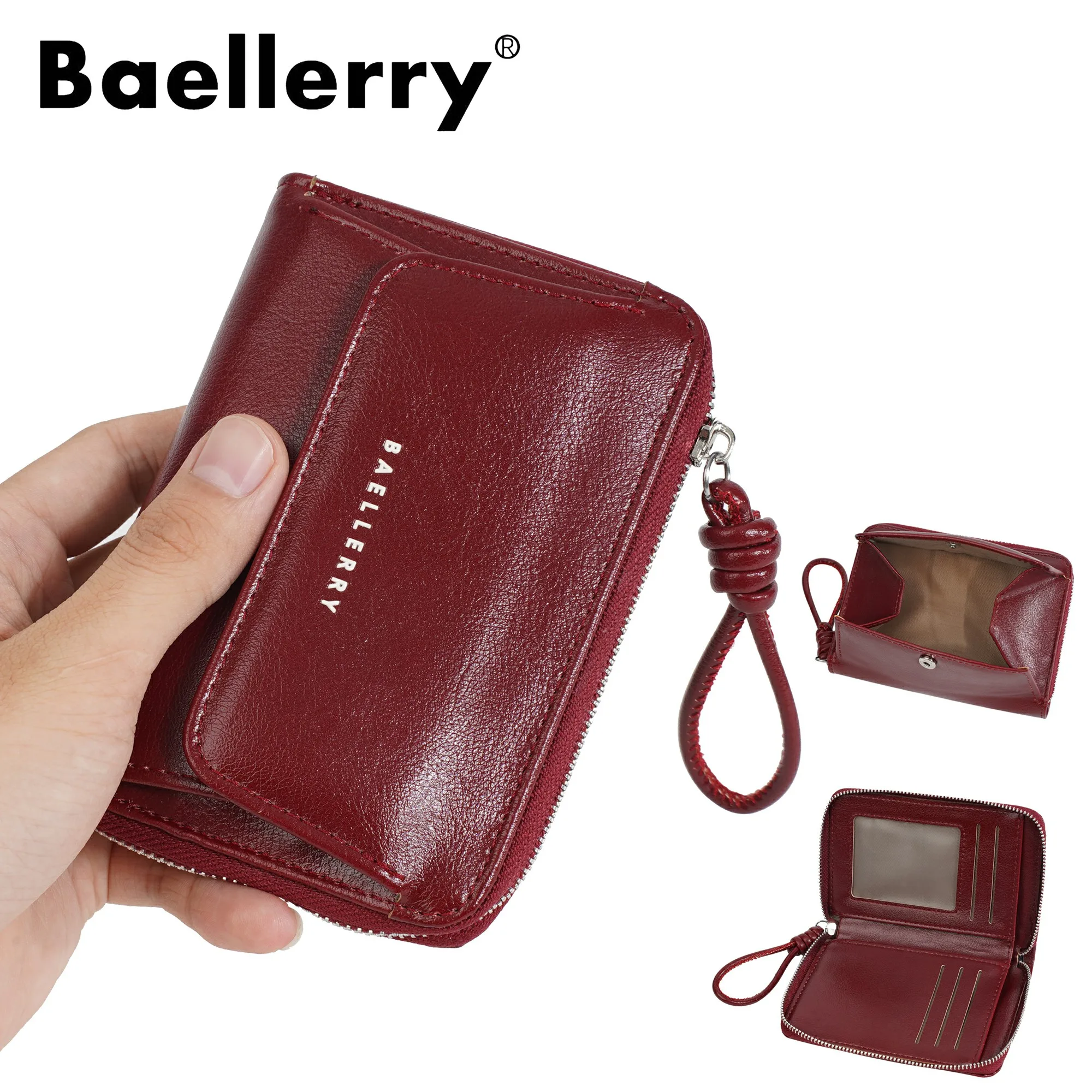 Baellerry Damen-Geldbörse mit kurzem Reißverschluss und Handschlaufe, 7 Kartenfächer, Ausweisfenster, Münzfach, minimalistisch, tragbare Geldbörse, kleine Alltagsgeldbörse, Geschenk für Mädchen – Detail 6