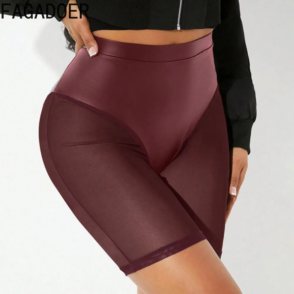 FAGADOER Fashion Bodycon Shorts Women Mesh Stitching Body Shaping Butt Lifter Thin Five Quarter Pants Female Bottoms Sportwear
