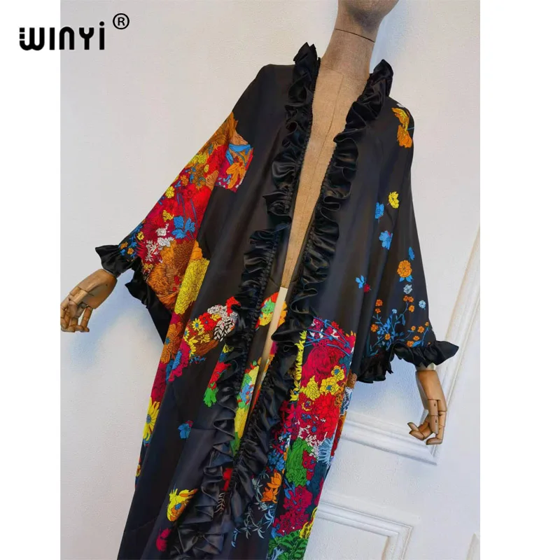 Imagem -06 - Winyi-cardigan de Renda Impressa Preta para Mulheres Quimono Sexy Manga de Taco Roupa Boho Beach Elegante Cabolsa Boho Moda Natalícia Novo