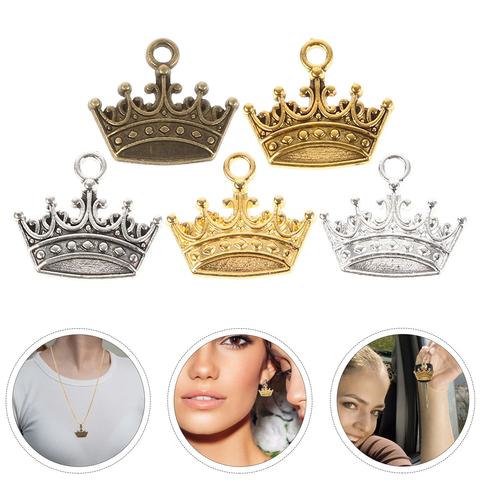 

100 Pcs Vintage Jewelry Accessories Crown Charms for Necklaces Permanent Alloy Bracelet Making