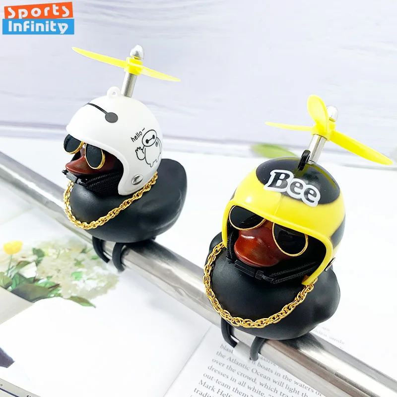 

Маленькая черная утка со шлемом, пропеллер, велосипедный звонок, велосипедный скутер, MTB, универсальная черная утка, украшение для велосипеда, аксессуары для велоспорта