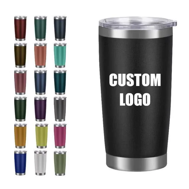 Custom Logo 20oz Powder Coated Plain Stainless Steel Tumbler Double Wall Coffee 20oz Travel Car Cup Tumbler