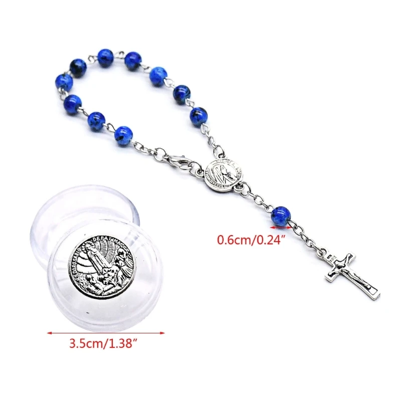 Glass Pearl Beads Rosary Bracelet Catholic Pendant Finger Chain Religious Jewelry for Women Prayer Communion Gift Dropship
