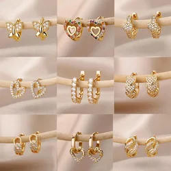Cubic Zirconic Heart Earrings For Women 2024 Trending Gold Color Stainless Steel Earrings Piercing Ear Hoops Jewelry Gifts arete