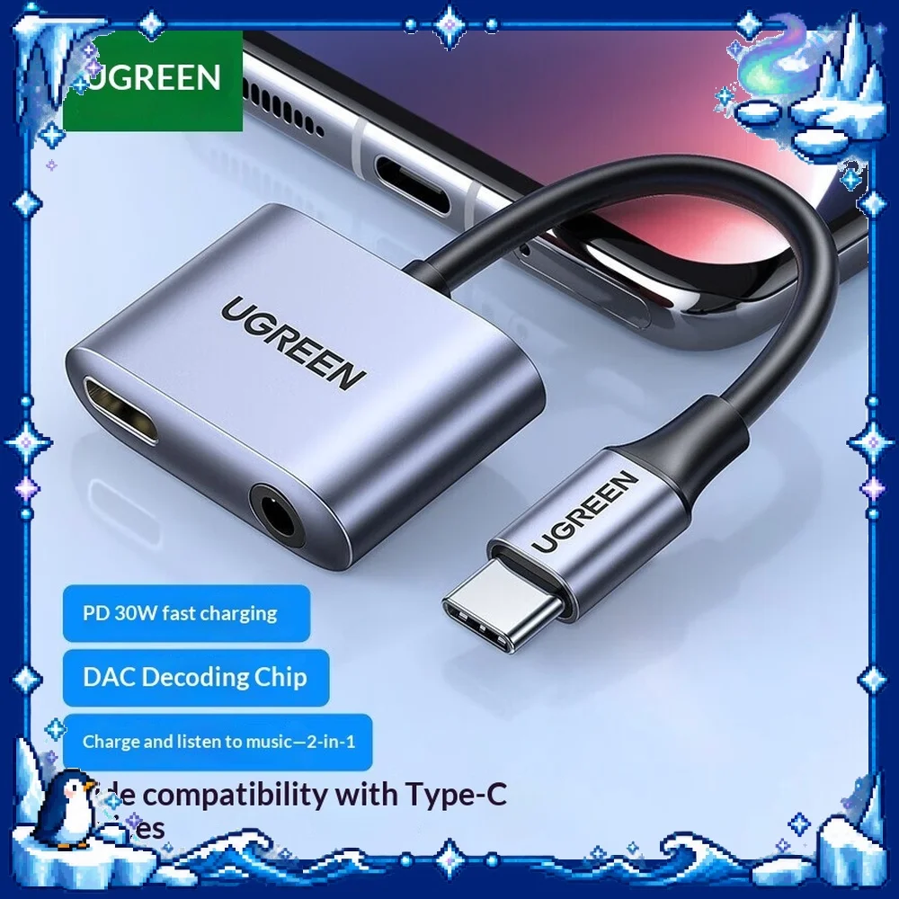 UGREEN CM232 USB C to 3.5mm Audio Adapter 2 in 1 PD Fast Charging Headphone Jack for Phones Tablets