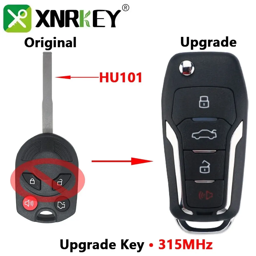 

XNRKEY Upgraded Flip Remote Key 4D63 Chip 315Mhz For Ford Escape Focus C-Max Transit Car Key with HU101 Blade FCC: OUCD6000022