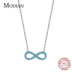 MODIAN 925 Sterling Silver Natural Turquoise Romantic Infinite Love Pendant Necklace For Women Valentine's Day Gifts Jewelry