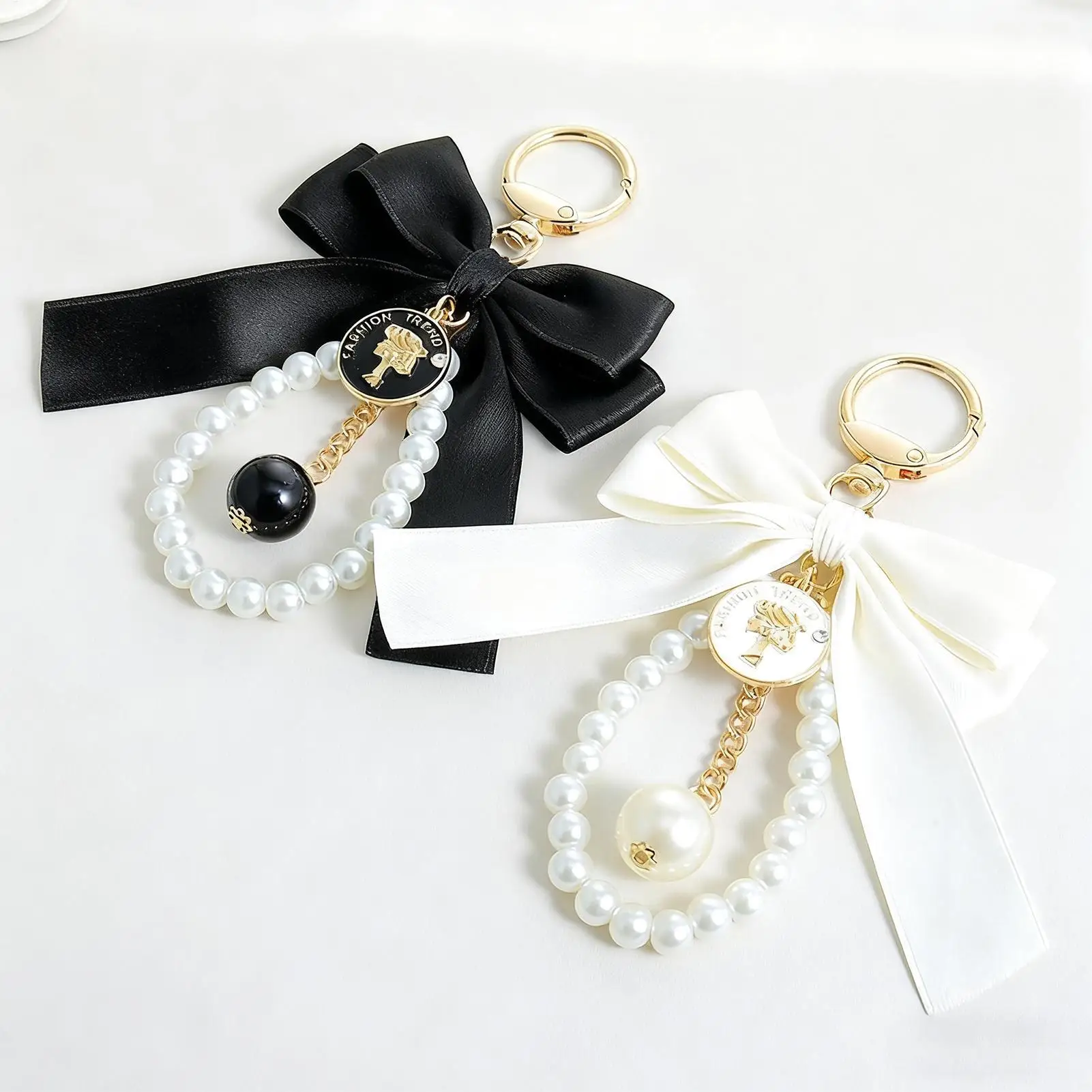 Bow Key Chain Hangable Ornament Bag Decoration Pendant Pearl Chain Women's Car Pendant Statement for Women Men Girls Boys Purse
