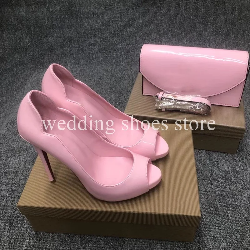 Pink Fish Mouth Open-toe High Heels Wave Cover Heel Fashion Sexy Women Summer Wedding Party Sandals Matching Chain Bag Shoes