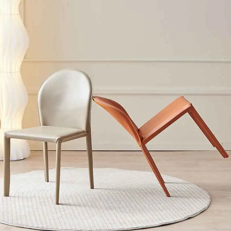 كرسي طعام جلدي فاخر خفيف الوزن وحديث وبسيط ومنزلي أبيض وشقة صغيرة إيطالية راقية كرسي بسيط