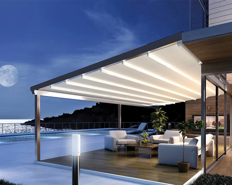 

Electric Folding Canopy Awning Outdoor Sun Room Insulation Ceiling Courtyard Automatic Telescopic Canopy