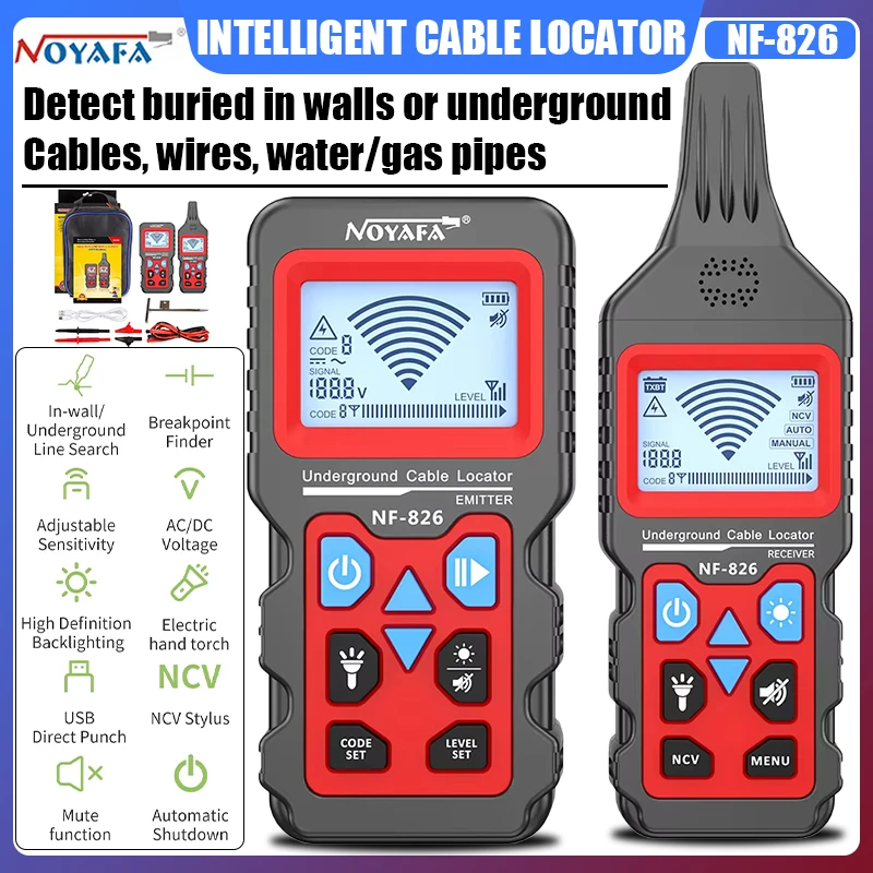 Noyafa NF-826 Wire Tracker Portable Telephone Cable Locator Underground Pipe Detector Professional Cable Finder
