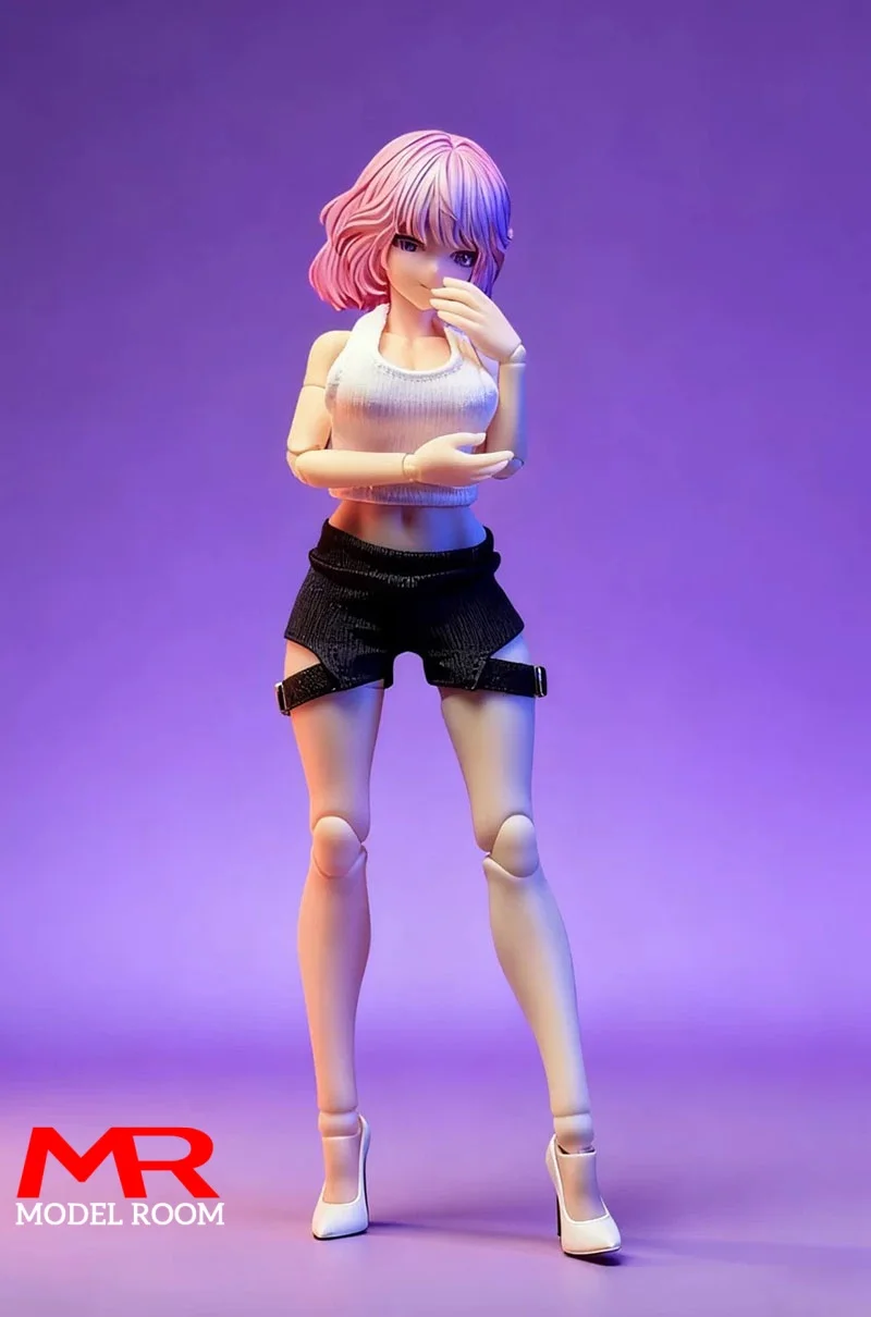 1/12 Scale Female White Vest Black Shorts Clothes Model Fit 6 inch Snail Shell Asi 2.0 BJD Doll Soldier Action Figure Body