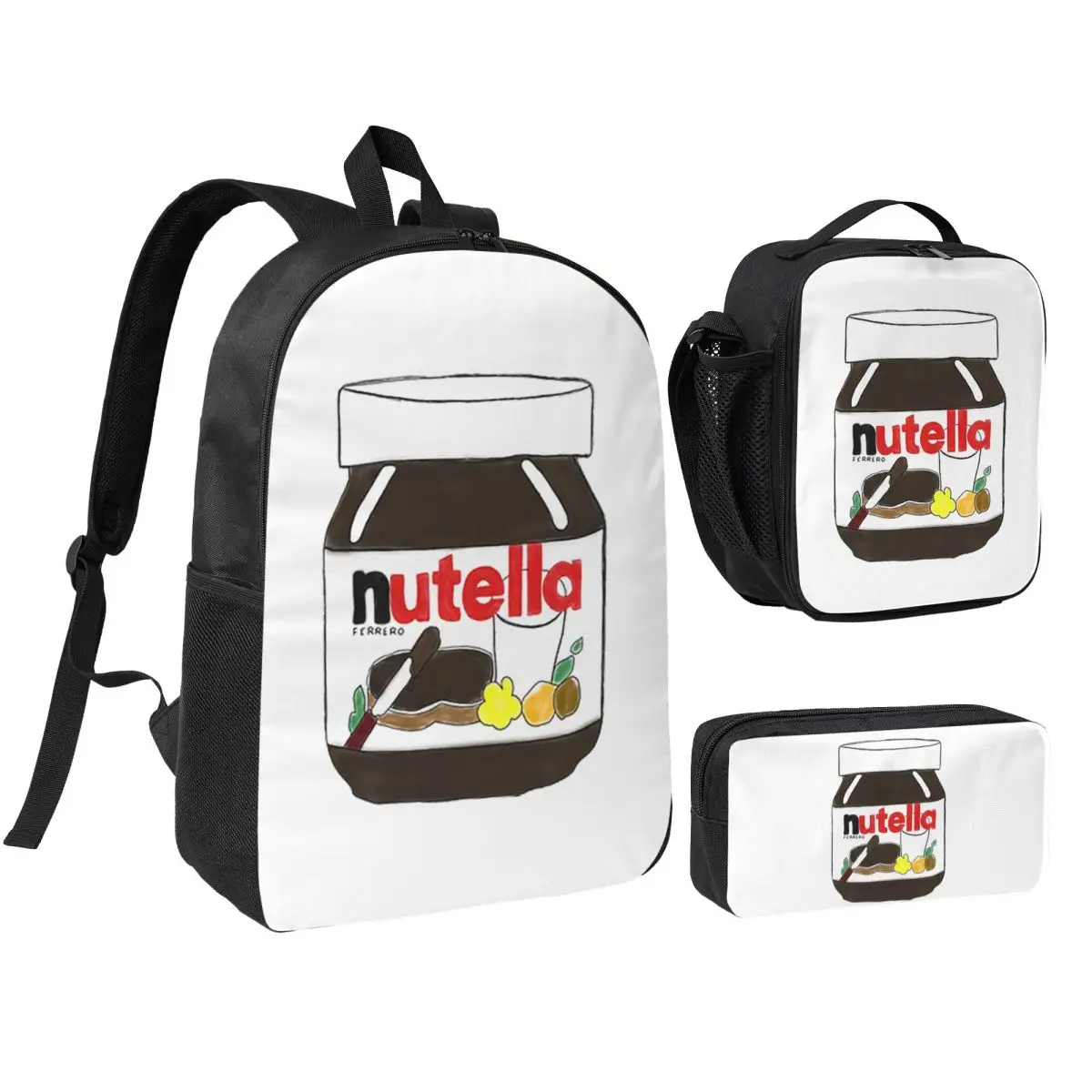 

Nutella Backpack Student Boys Girls BookBag School Bag Computer Shoulder Bags 3ps Insulated Lunch Bag Pencil Case