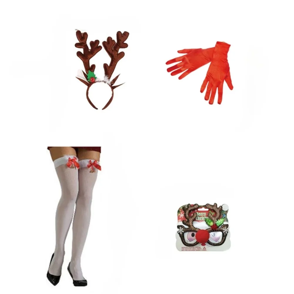 

PESENAR Christmas Elf themed costume that includes gloves high socks and glasses Perfect for a Christmas party