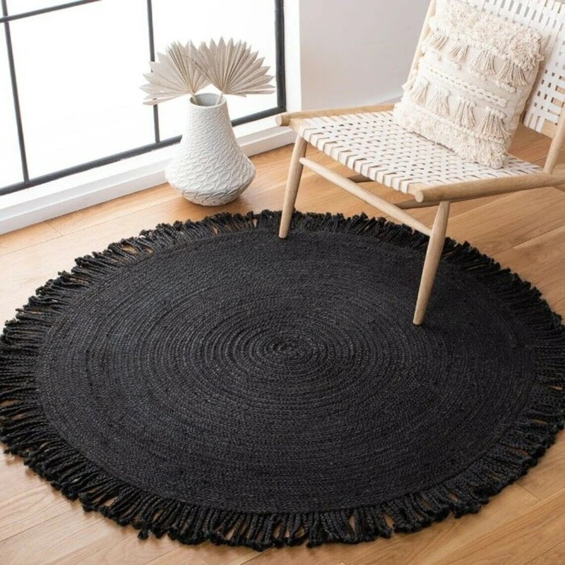 

Rug 100% Jute Round Natural Reversible Braided Carpet Modern Living Area Rug