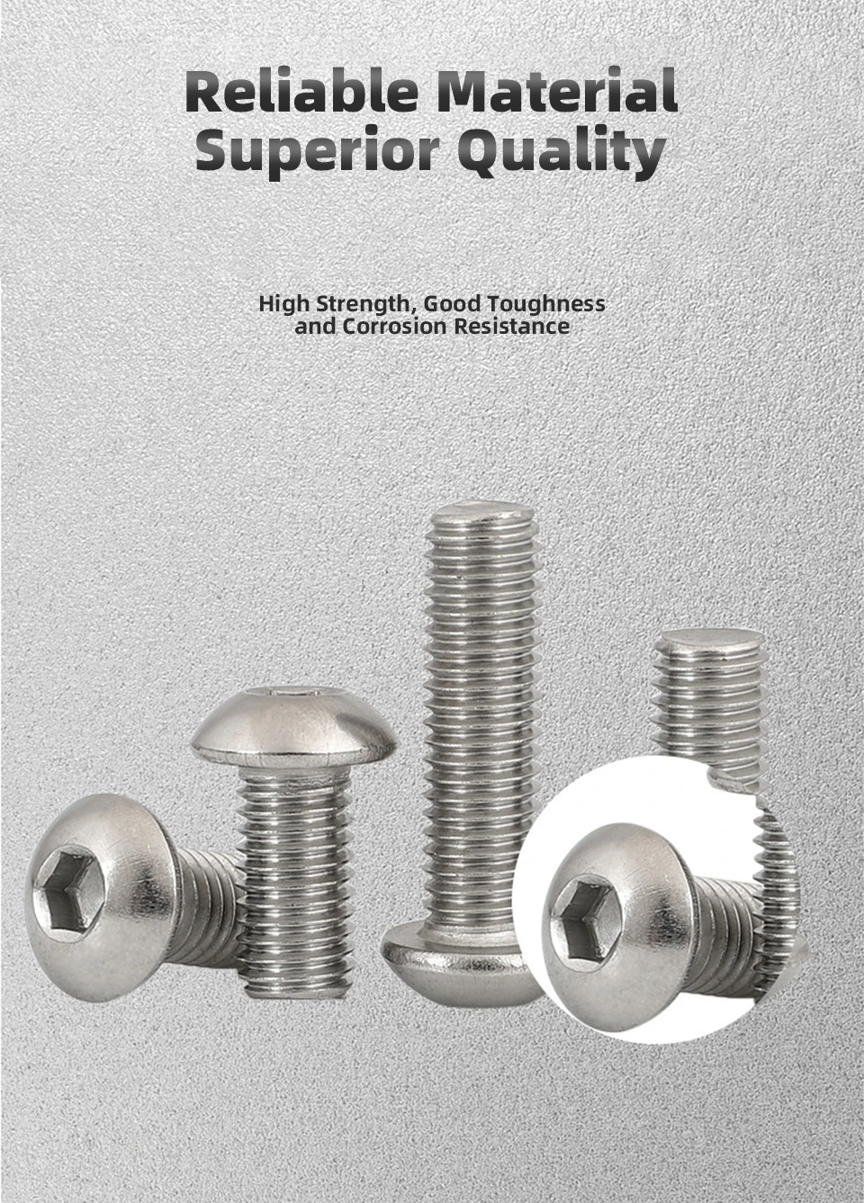316 Edelstahl A4-70 Innensechskantschraube mit Knopfkopf ISO7380, M3 M4 M5 M6 M8 M10 Innensechskant-Knopfkopfschraube, Befestigungsmaterial – Detail 6