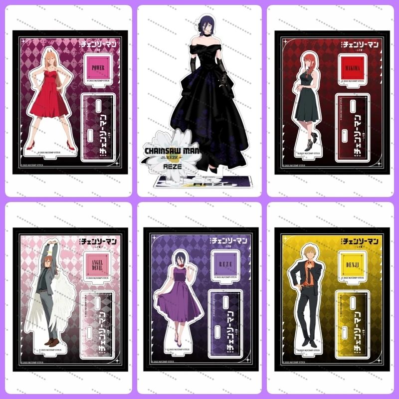 Pochita10cm Anime Chainsaw Man Acrylic Standee Evening Dress Version Reze Character Figure Desk Display 15cm