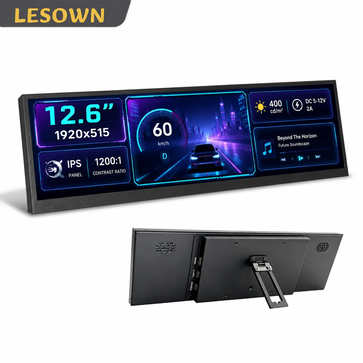 LESOWN 12.6" Portable Gaming Monitor 60Hz 45% NTSC Slim Display with Speakers Instant Connection for Steam Deck