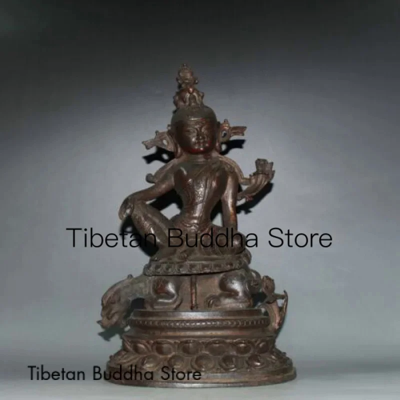 China Old  manual manufacture Red Copper Mother Buddha riding on animals statue